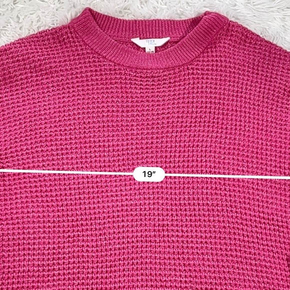 Time and Tru Womens Pink Waffle Knit Crewneck Sweater Recycled Polyester L 12-14 - Picture 8 of 10